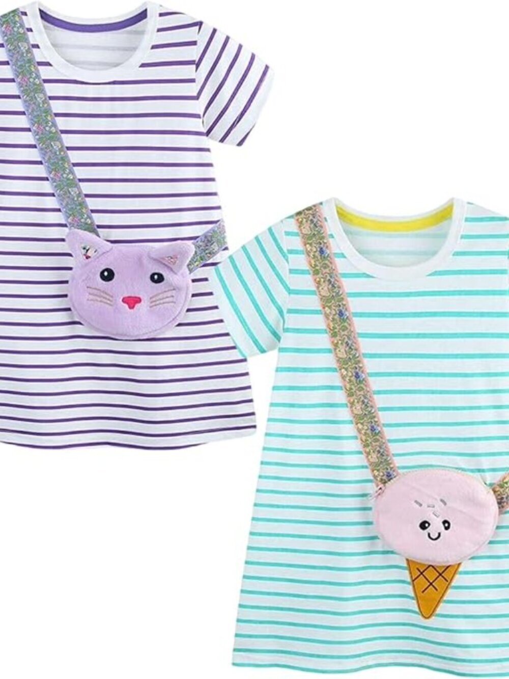 Little Girls Toddler Set of 2 Dresses Striped with purse attached cute NWT 4-5T
